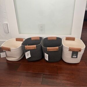 NEW threshold cotton blend rope storage bins white gray Medium bundle of 4